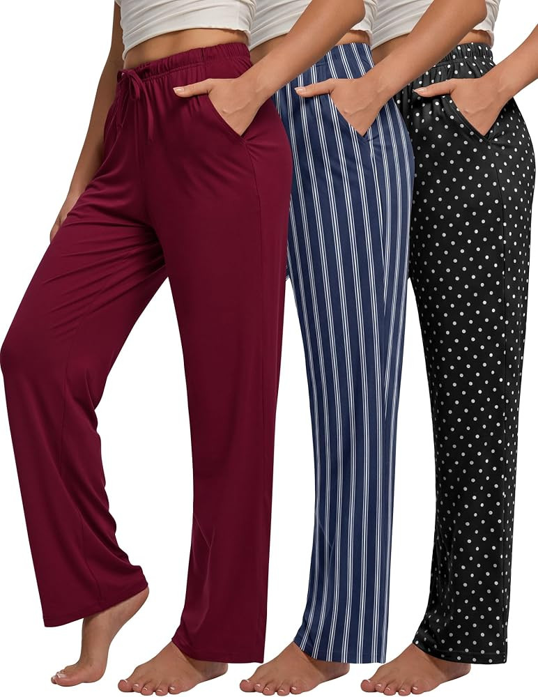 3 Pack Womens Comfy Pajama Pants, Sleep & Lounge Pants with Pockets and Drawstring | Amazon (US)