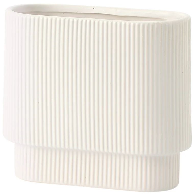 YANWE1 White Ceramic Flower Vase, Decorative Vase, Boho Vase, Modern Vase, Ribbed Vase, Rectangle... | Walmart (US)