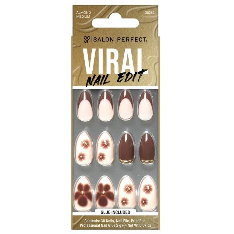 Salon Perfect Artificial Fake Press Ons, 353 Viral Nail Edit, Blooming Floral, Medium Almond, Fil... | Walmart (US)