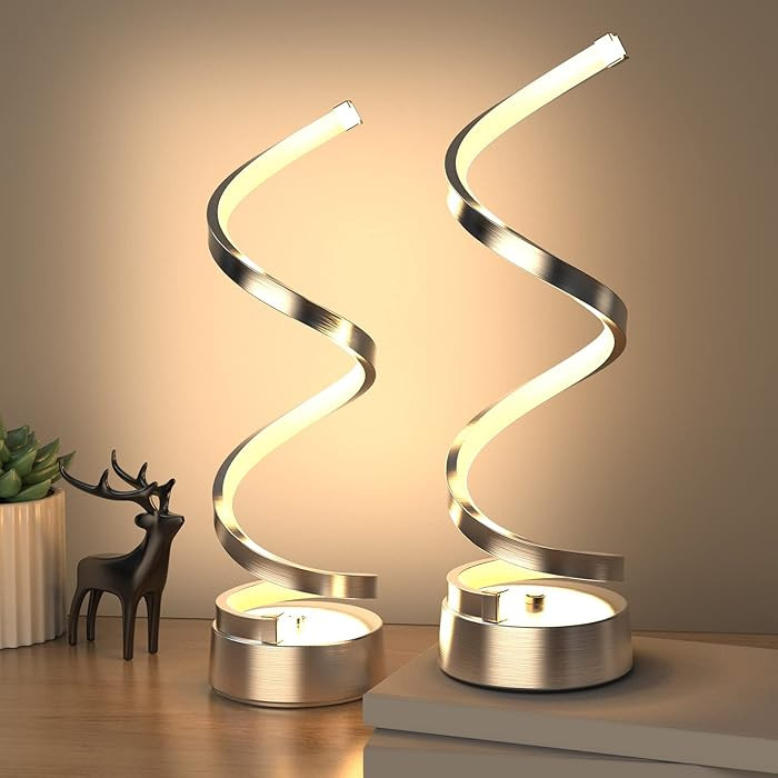 NUÜR Table Lamps for Living Room Set of 2, Silver Dimmable LED Lamp, Small Bedside Lamps, Nights... | Amazon (US)