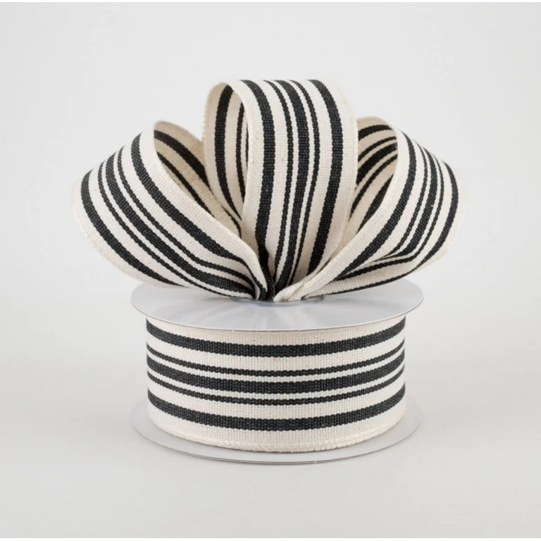 1.5"x10yd French Style Black on Cream Wired Edge Ticking Ribbon-Veritcal StripeRJ17109-21 | Walmart (US)