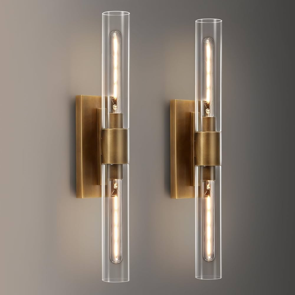 24.8" L Minimalist Style Wall Sconces Set of 2, Brass Wall Lights Fixtures Morden Cylinder Wall L... | Amazon (US)