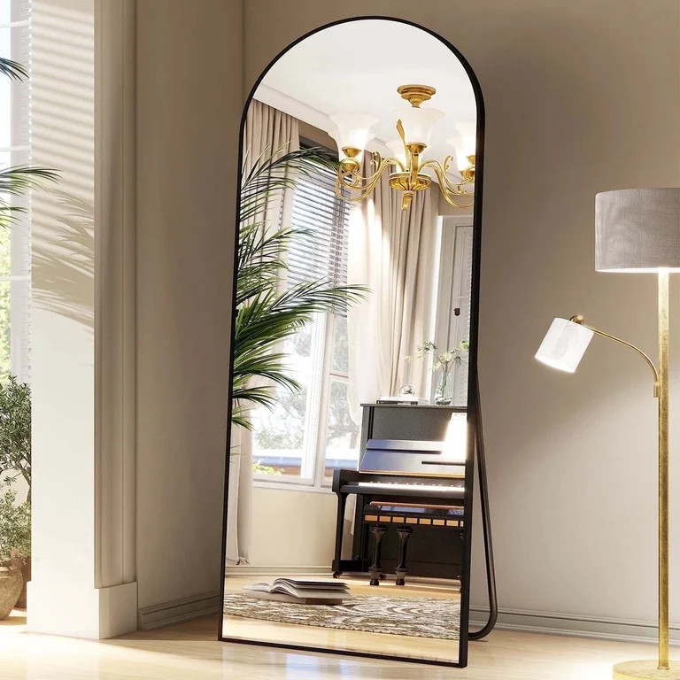 BEAUTYPEAK Arched Full Length Floor Mirror 65"x25" Full Body Standing Mirror,Black | Walmart (US)