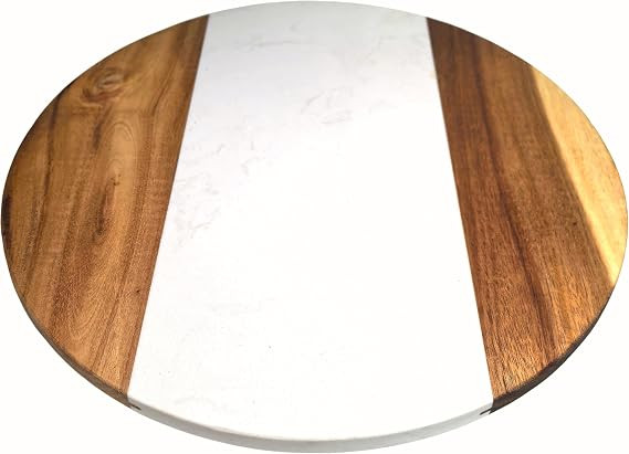 13 Inch Marble and Acacia Wood Lazy Susan - 360° Rotating Serving Tray & Charcuterie Board - Nat... | Amazon (US)