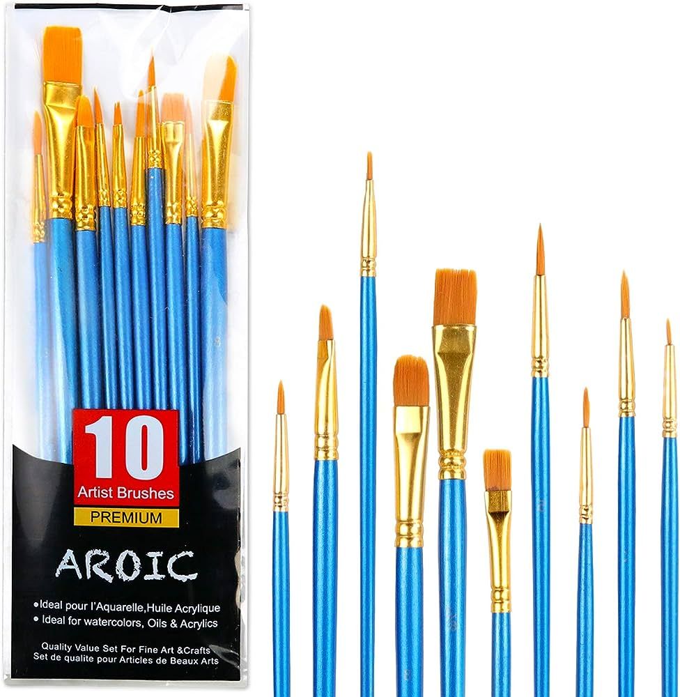 Acrylic Paint Brush Set, 1 Packs / 10 pcs Watercolor Brushes Painting Brush Nylon Hair Brushes fo... | Amazon (US)