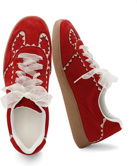 UBWDU Lace Fashion Ballet Sneakers for Women 2025 – Trendy Cute Crochet Ribbon Lace-Up Casual S... | Amazon (US)