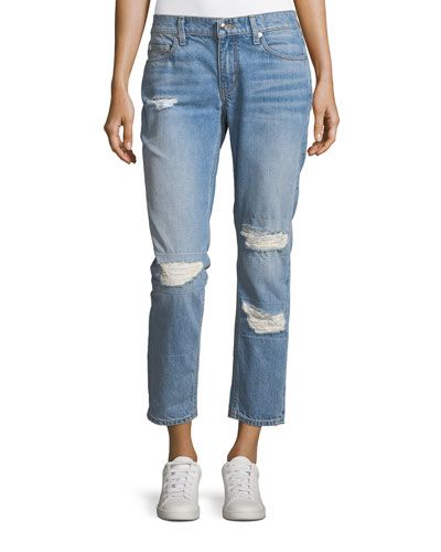 Mila Mid-Rise Slim Girlfriend Jeans w/ Distressing | Neiman Marcus