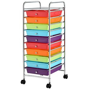 Costway 10-drawer Steel and Plastic Rolling Storage Cart in Multi-Color | Homesquare
