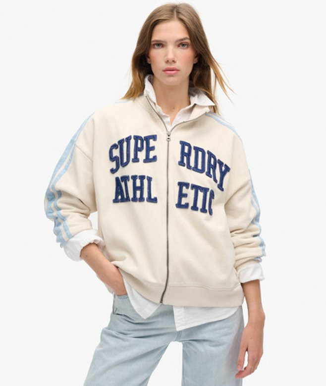 Superdry Women's Athletic Essentials Applique Loose Zip Track Top Cream / Turtledove Cream - Size: 16 | Superdry (UK)