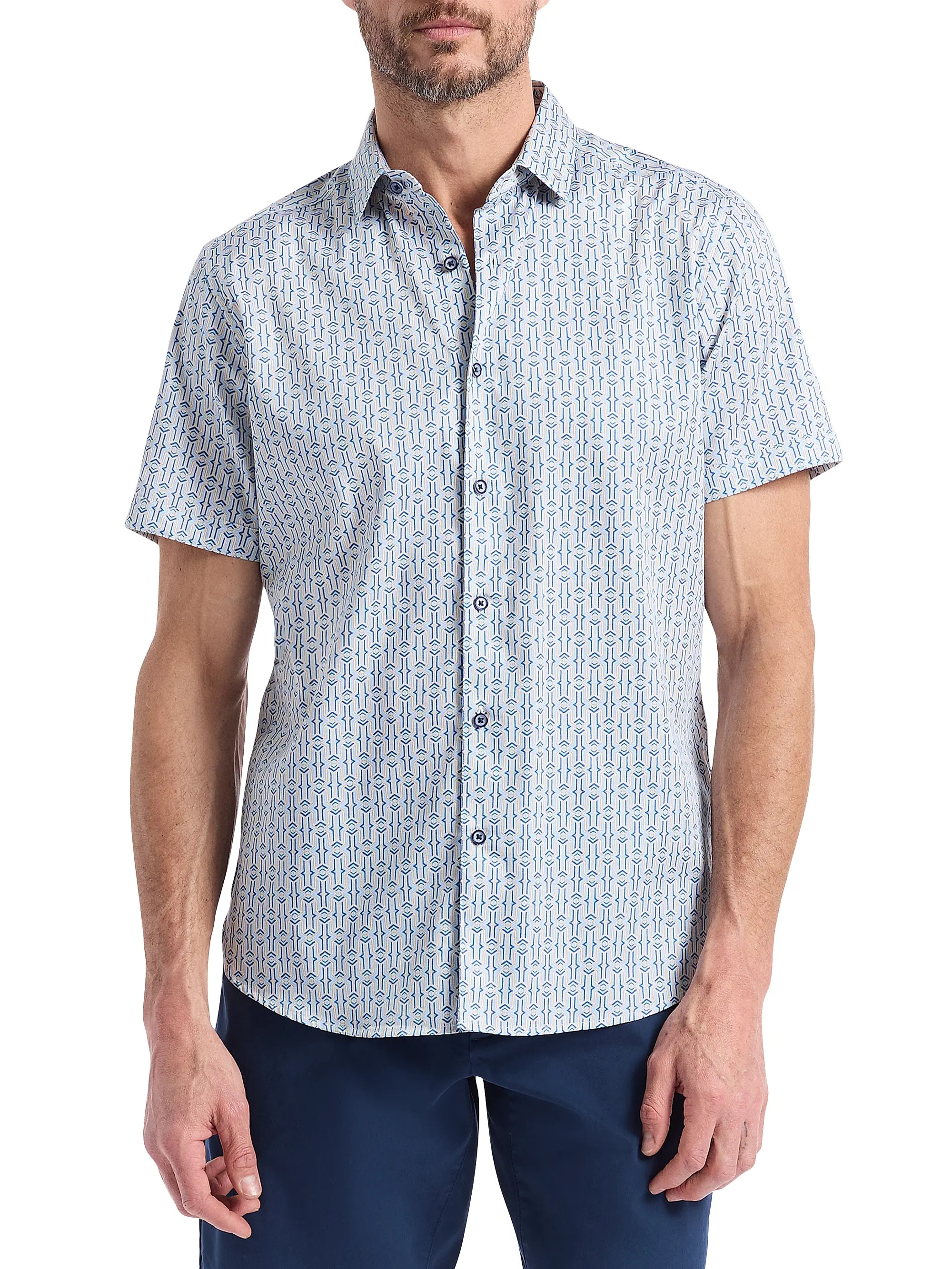 Robert Graham Napier Printed Short-Sleeve Stretch-Cotton Shirt | Saks Fifth Avenue | Saks Fifth Avenue