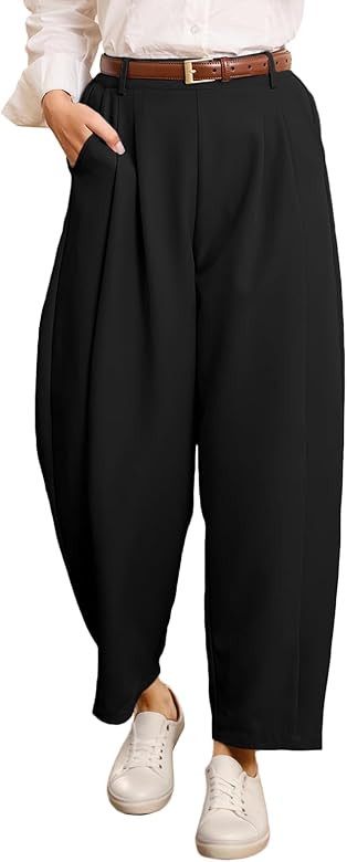EVALESS Womens Wide Leg Barrel Pants Elastic High Waisted Side Pocket Palazzo Trousers Business W... | Amazon (US)