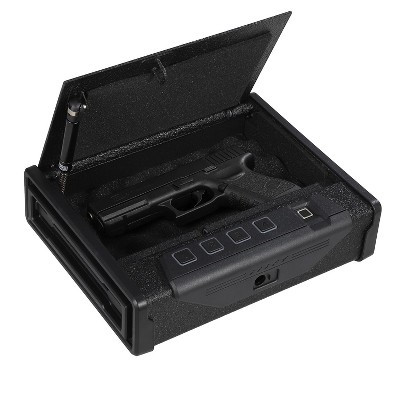 Biometric handgun safe that can hold two handguns – quick-access secure storage box with fingerprint, digital password and key access. | Target