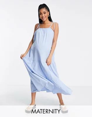 Fashion Union Maternity tiered maxi dress in sky blue | ASOS (Global)