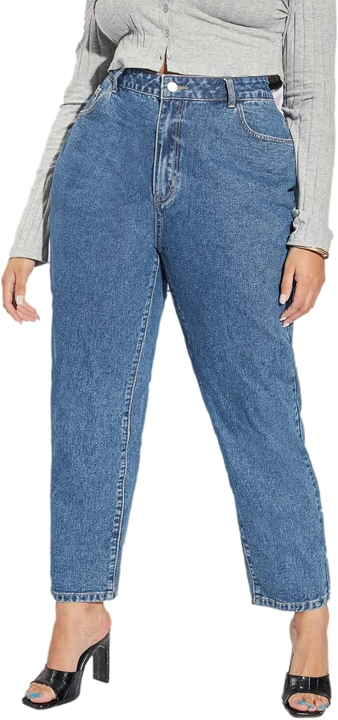 LEIJIJEANS Plus Size Women for Jeans Straight Fitting High Stretchy Jeans Highwaist Light Blue Fu... | Amazon (US)