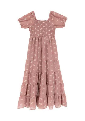 Rare Editions Girls 7-16 Short Puff Sleeve Printed Tiered Maxi Dress | Belk