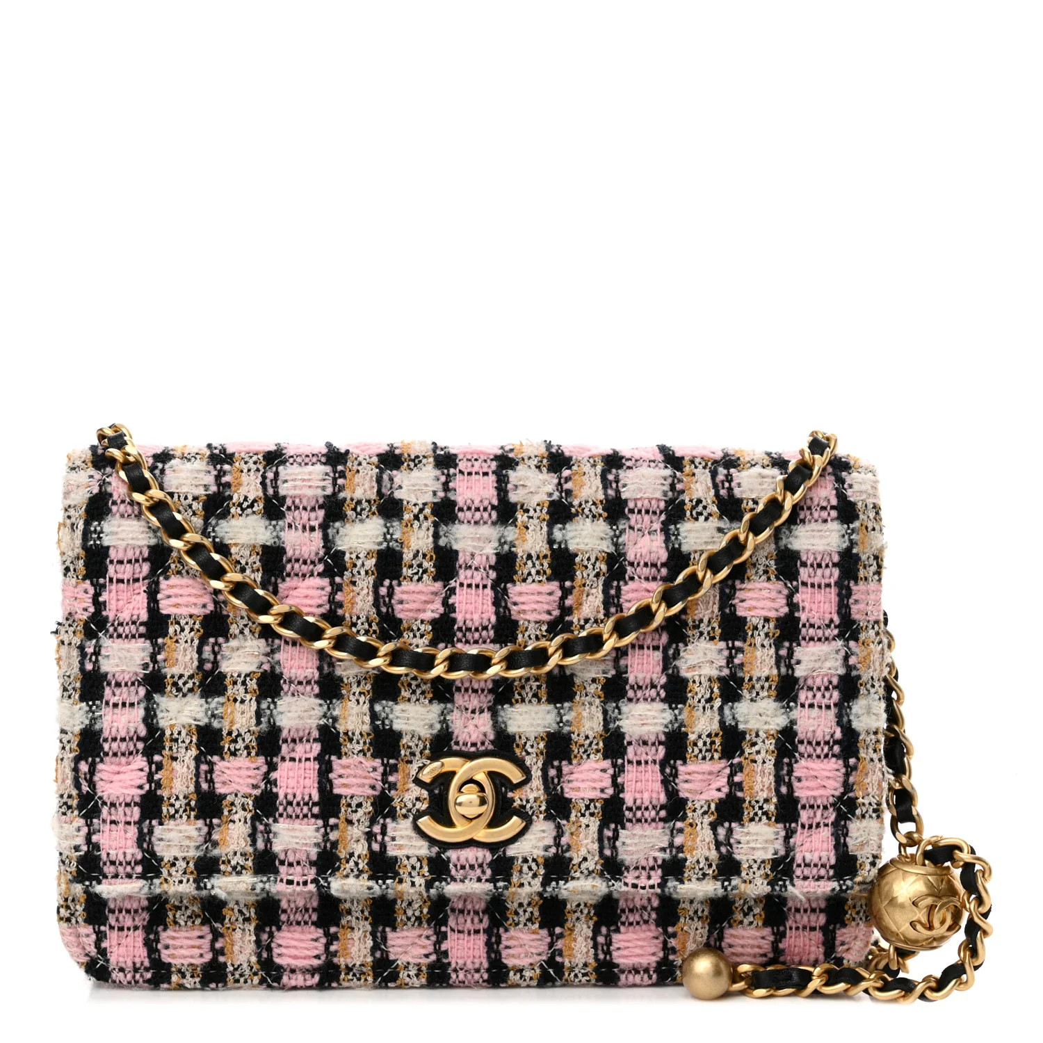 Tweed Quilted CC Pearl Crush Wallet On Chain WOC Pink Multicolor | FASHIONPHILE (US)