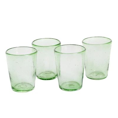 Handblown Recycled Glass Pale Green Juice Glasses (Set of 4) | NOVICA