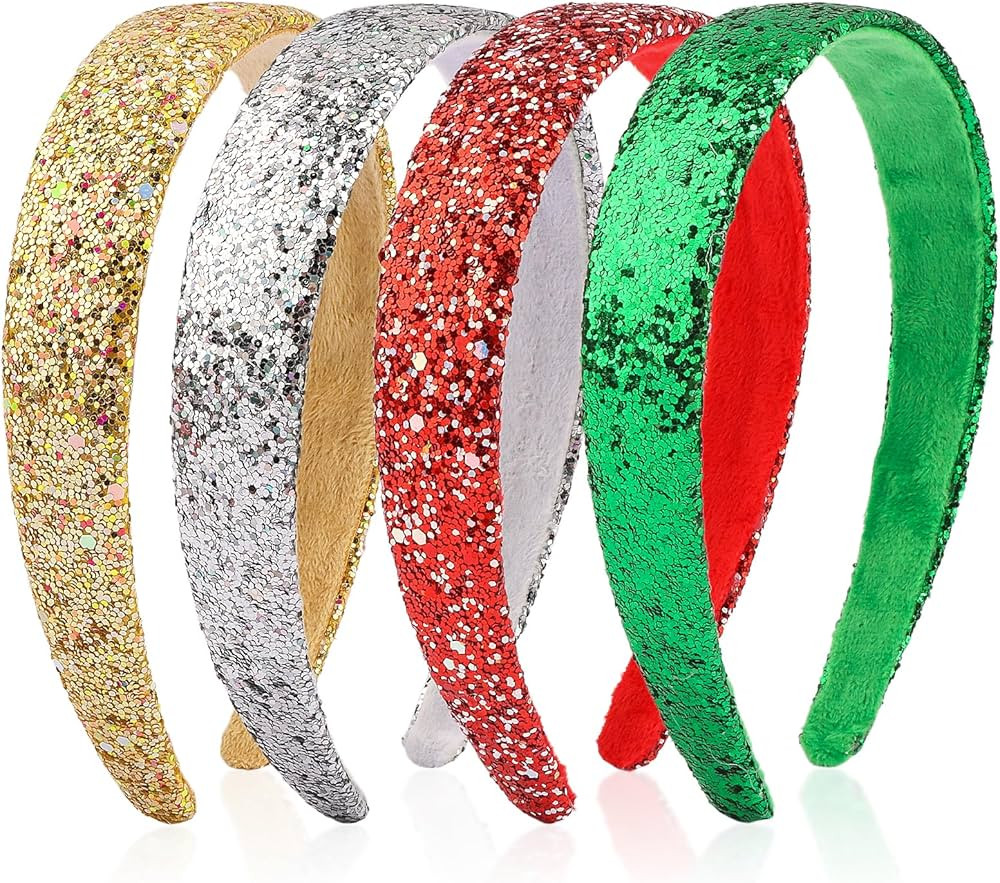 CUBACO Glitter Christmas Headbands for Adults,Red Silver Gold Green Santa Headbands for Girls Chr... | Amazon (US)