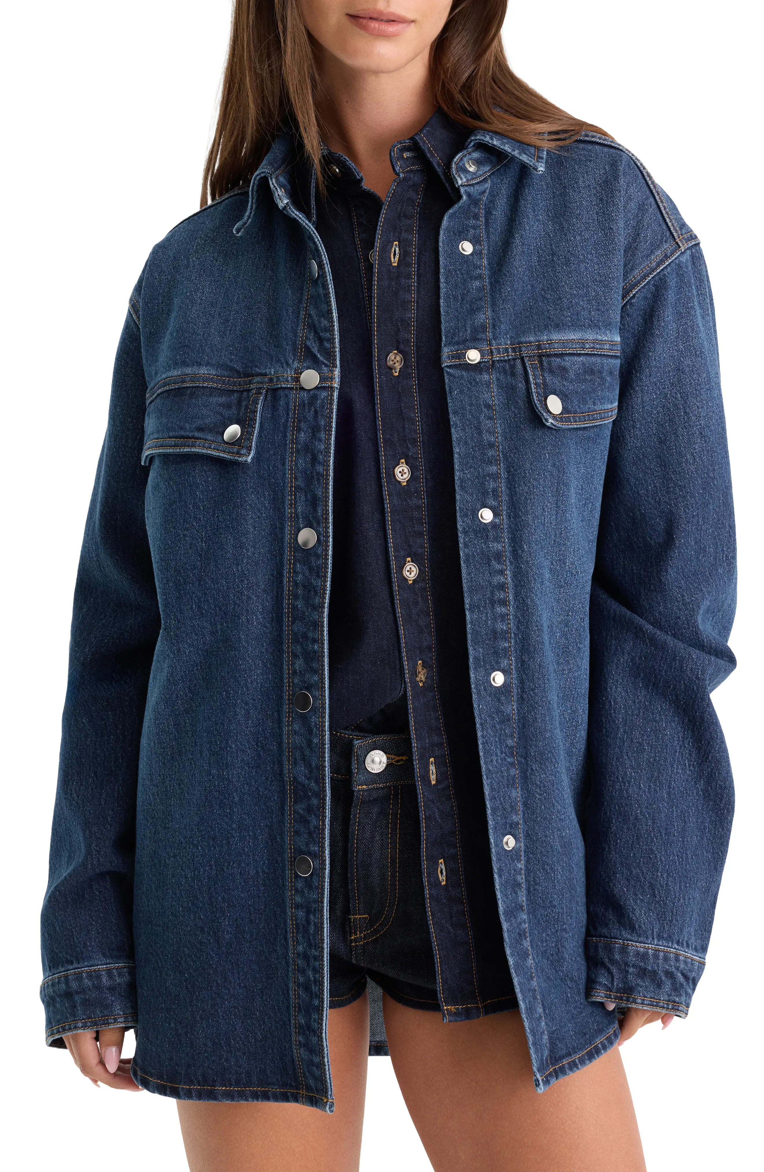 Good American The Denim Overshirt in Indigo1339 at Nordstrom, Size Small | Nordstrom