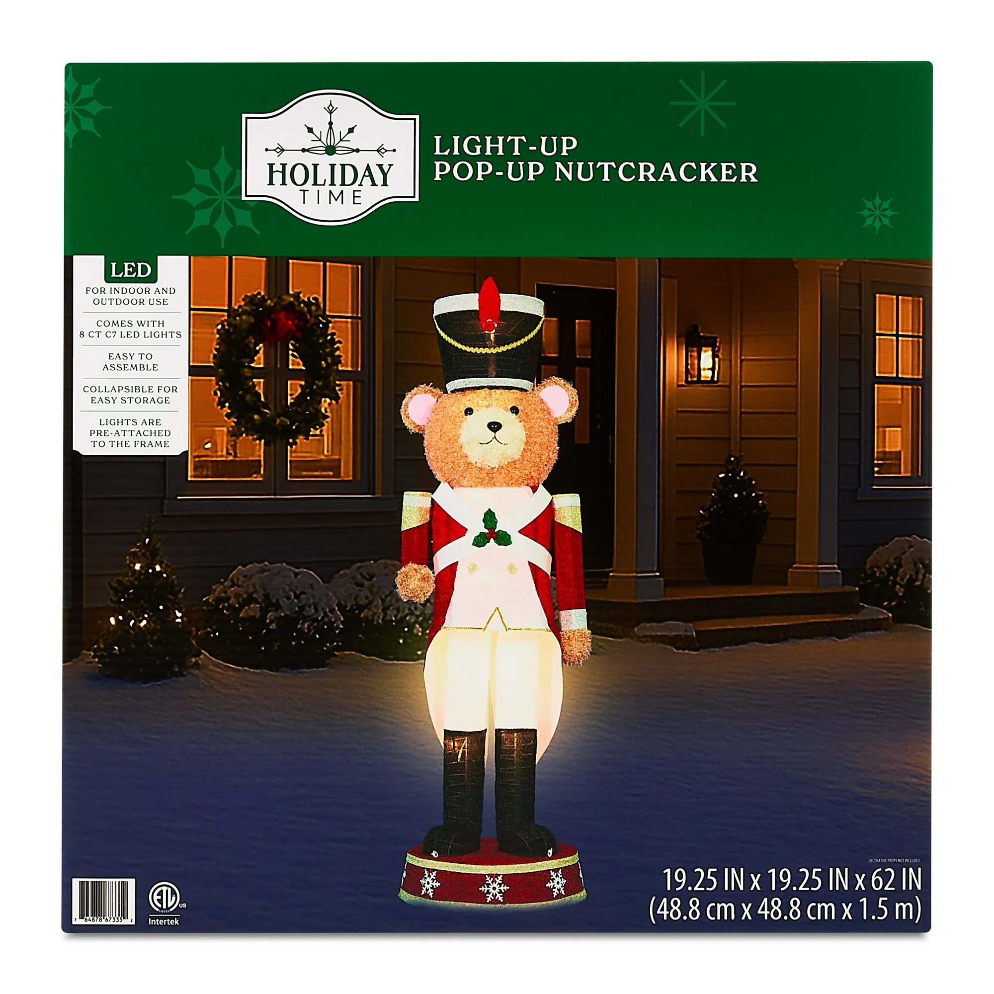 Indoor/Outdoor Light-Up Pop-Up Fluffy Bear Nutcracker Christmas Decoration with 8 LED Lights, War... | Walmart (US)