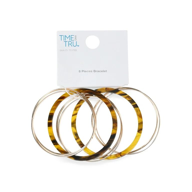 Time and Tru Women's Gold Tone and Tortoiseshell Bangle Bracelet Set, 8-Piece | Walmart (US)