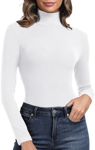PALINDA Women's Ribbed Turtleneck Fitted Long Sleeve Shirts Basic Thermal Layering Tops | Amazon (US)
