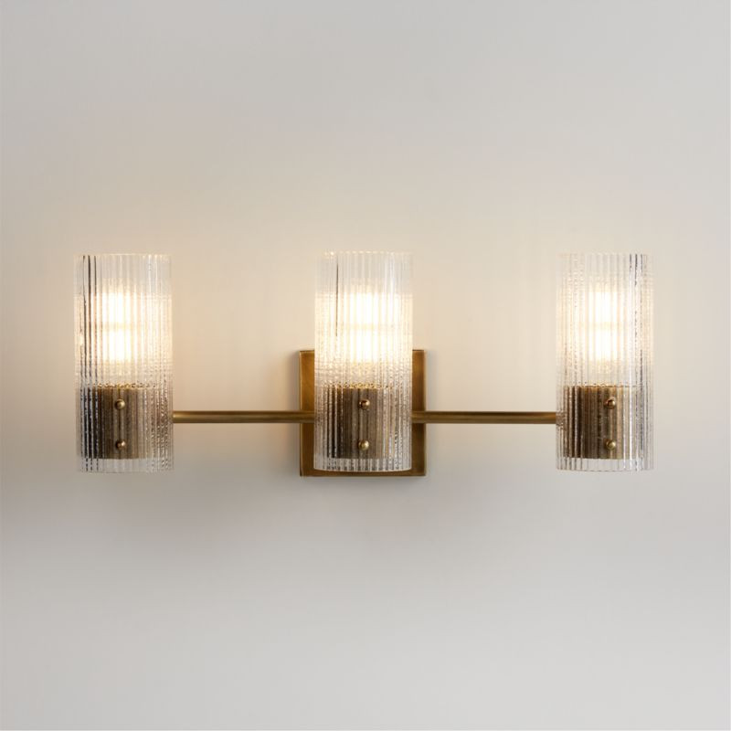 Soleil Fluted Glass 3-Bathroom Vanity Light Wall Sconce + Reviews | Crate & Barrel | Crate & Barrel