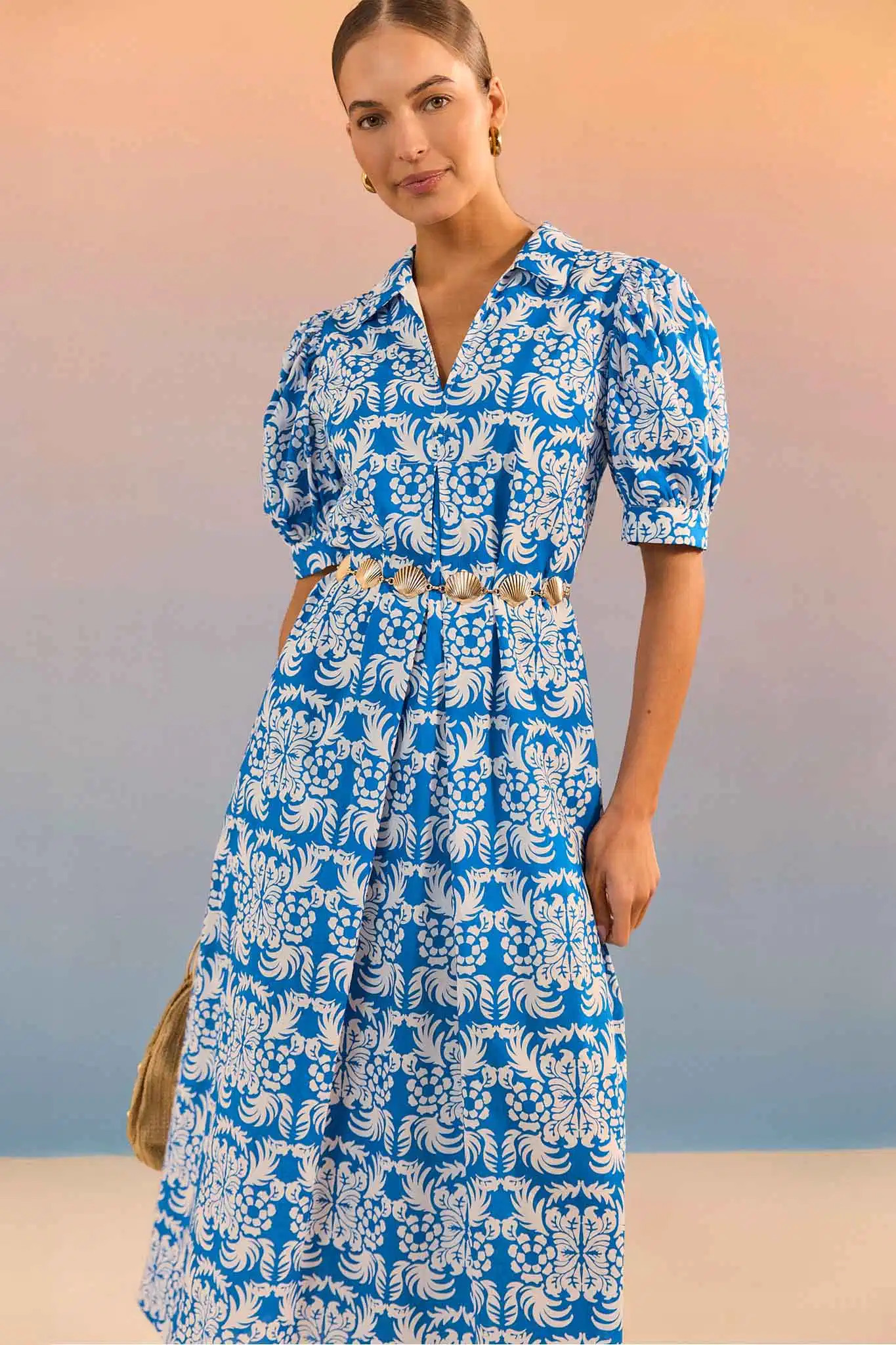 Isla Blue Printed Midi Dress | Avara