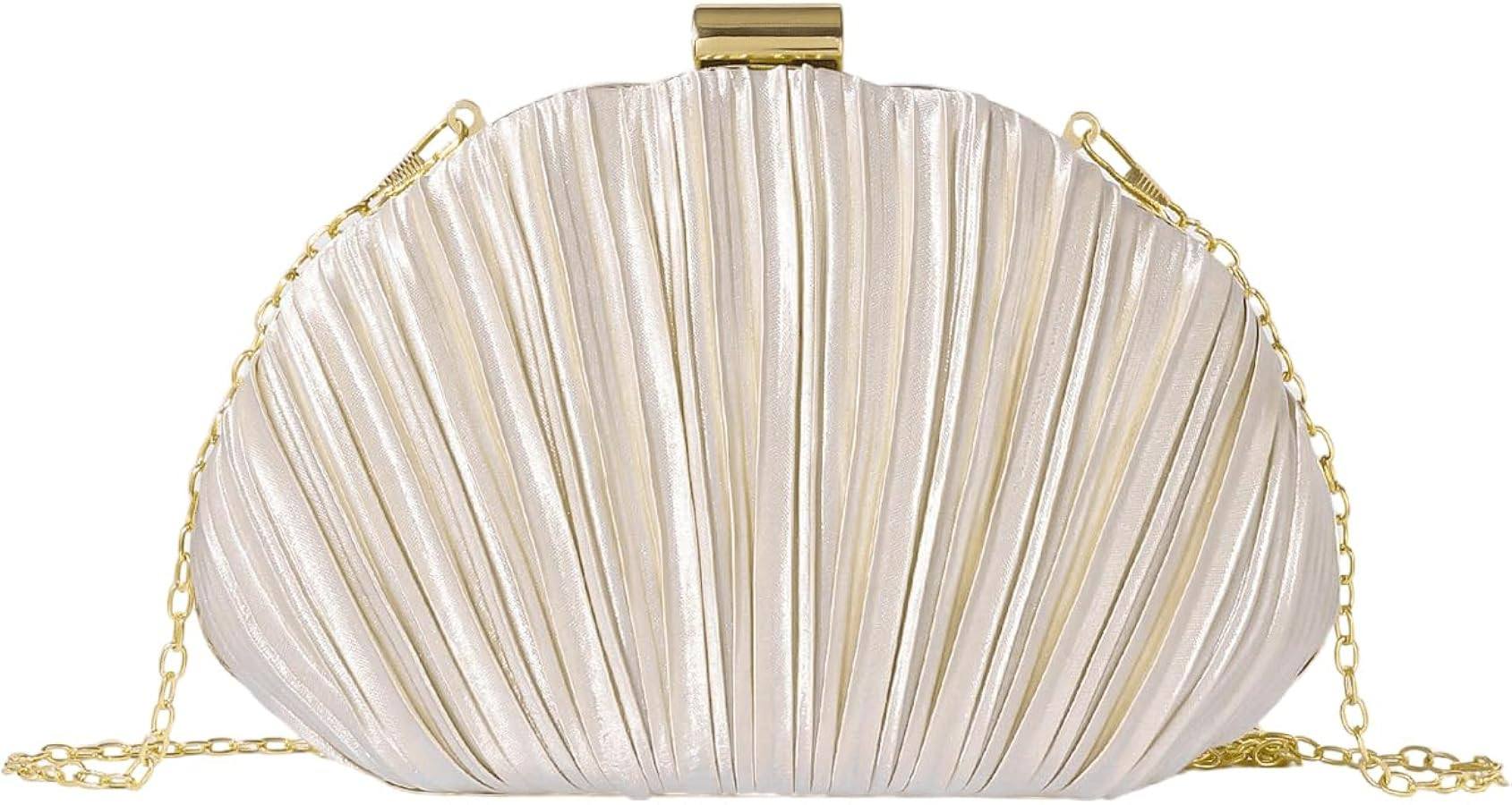 QWINEE Women's Shell Shaped Clutch Purse Ruched Mini Crossbody Bag Elegant Evening Handbag with C... | Amazon (US)