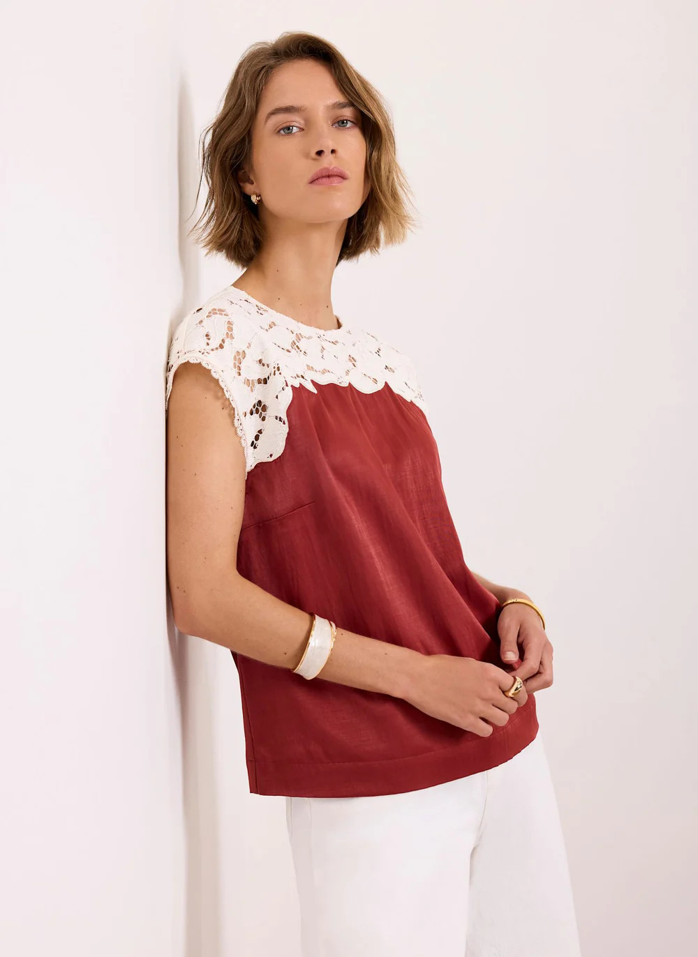 Rust Red Satin Lace Top | Mint Velvet