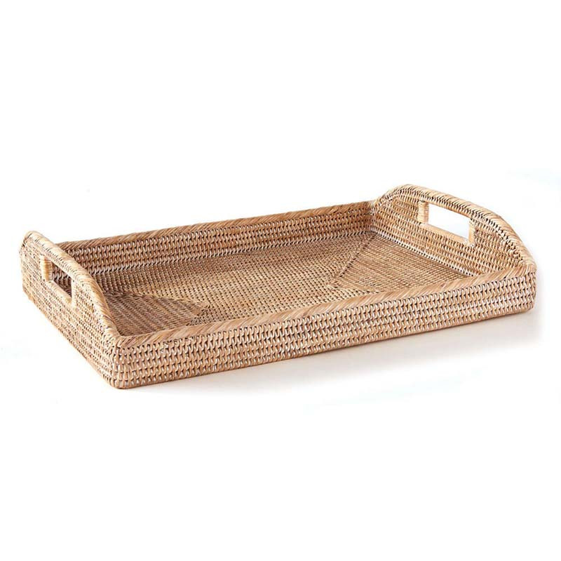 Handwoven Rattan Rectangular Decor Tray - White | The Company Store