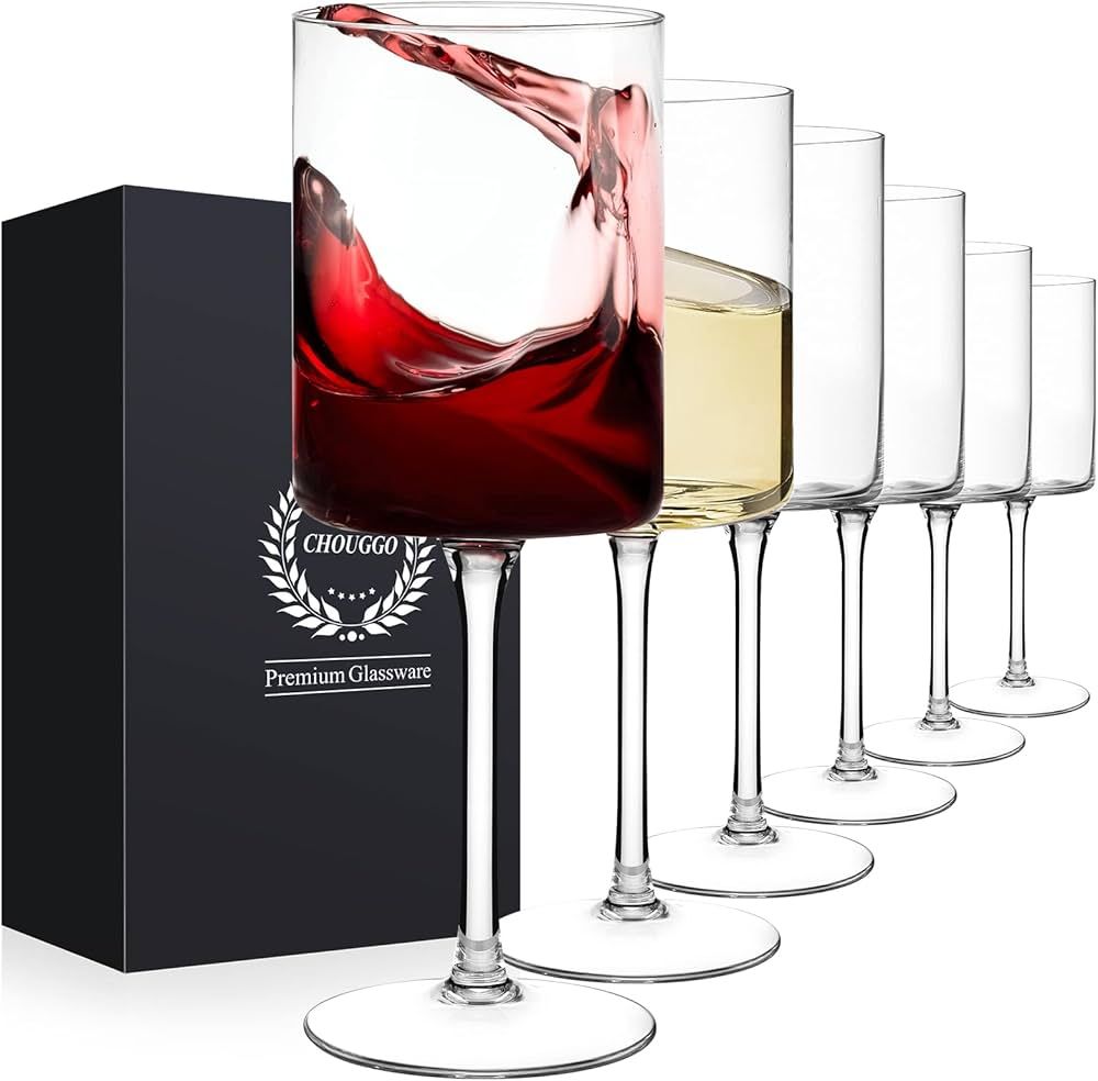 Chouggo Square Wine Glasses Set of 6-14.5Oz, Hand Blown Premium Crystal Red Wine or White Wine Gl... | Amazon (US)
