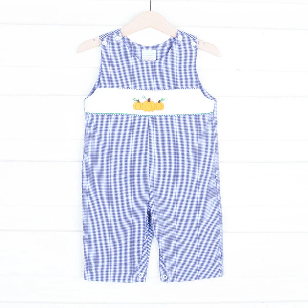 Pumpkin Patch Smocked Longall Navy Gingham | Classic Whimsy