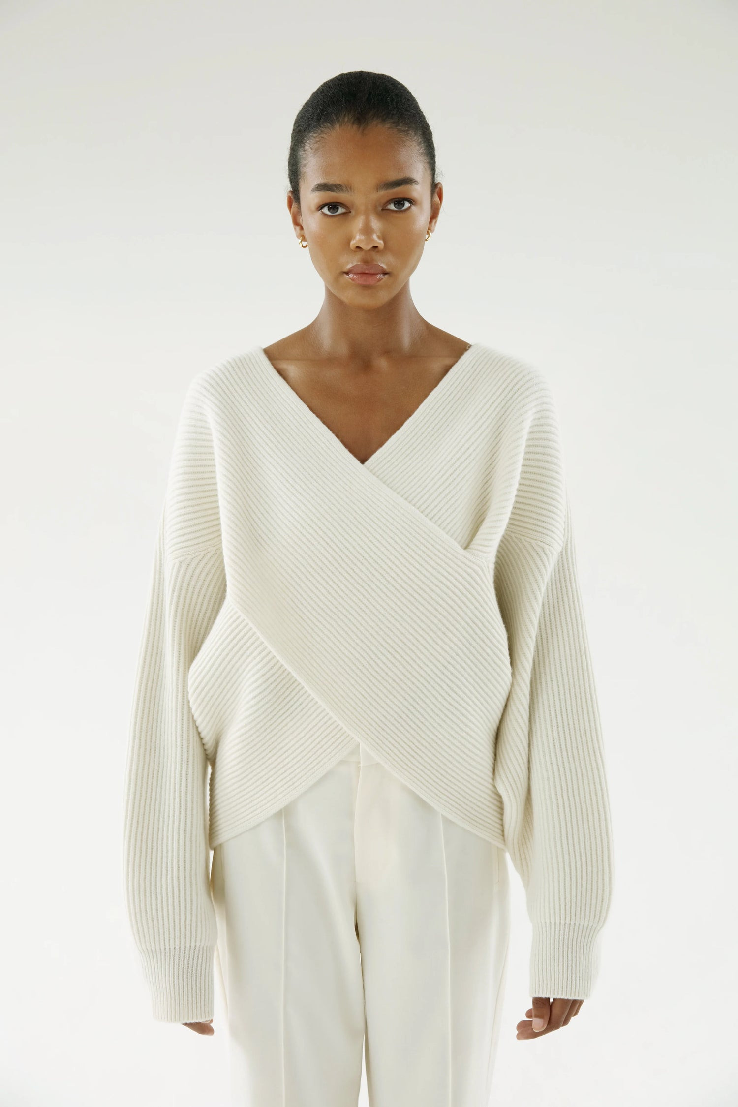 Gia Cross Wrap Sweater, ivory | Almada Label