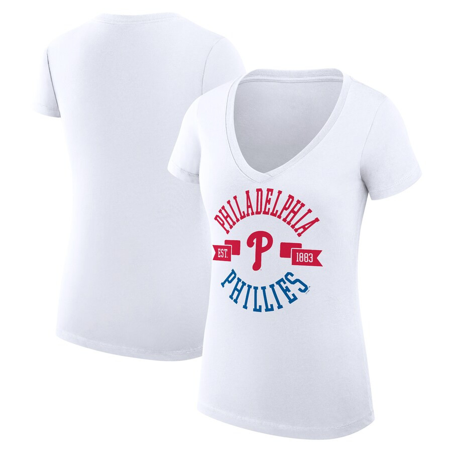 Women's Philadelphia Phillies G-III 4Her by Carl Banks White City Graphic V-Neck Fitted T-Shirt | MLB Shop
