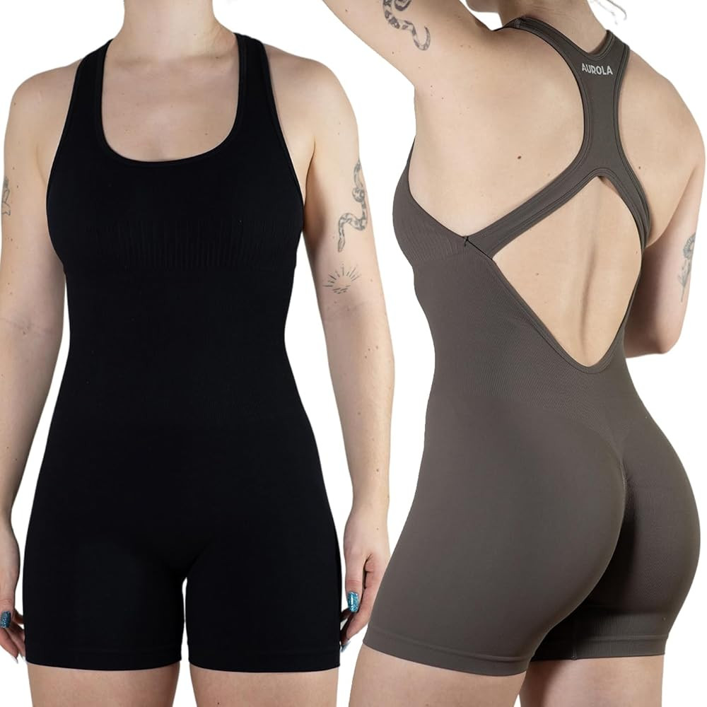AUROLA Power Romper for Women Workout Yoga Gym Seamless One Piece Racerback Jumpsuit Tummy Contro... | Amazon (US)