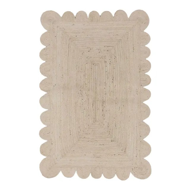 Natural White Jute Scallop Hand Made Rug - 9'x12' | Chairish