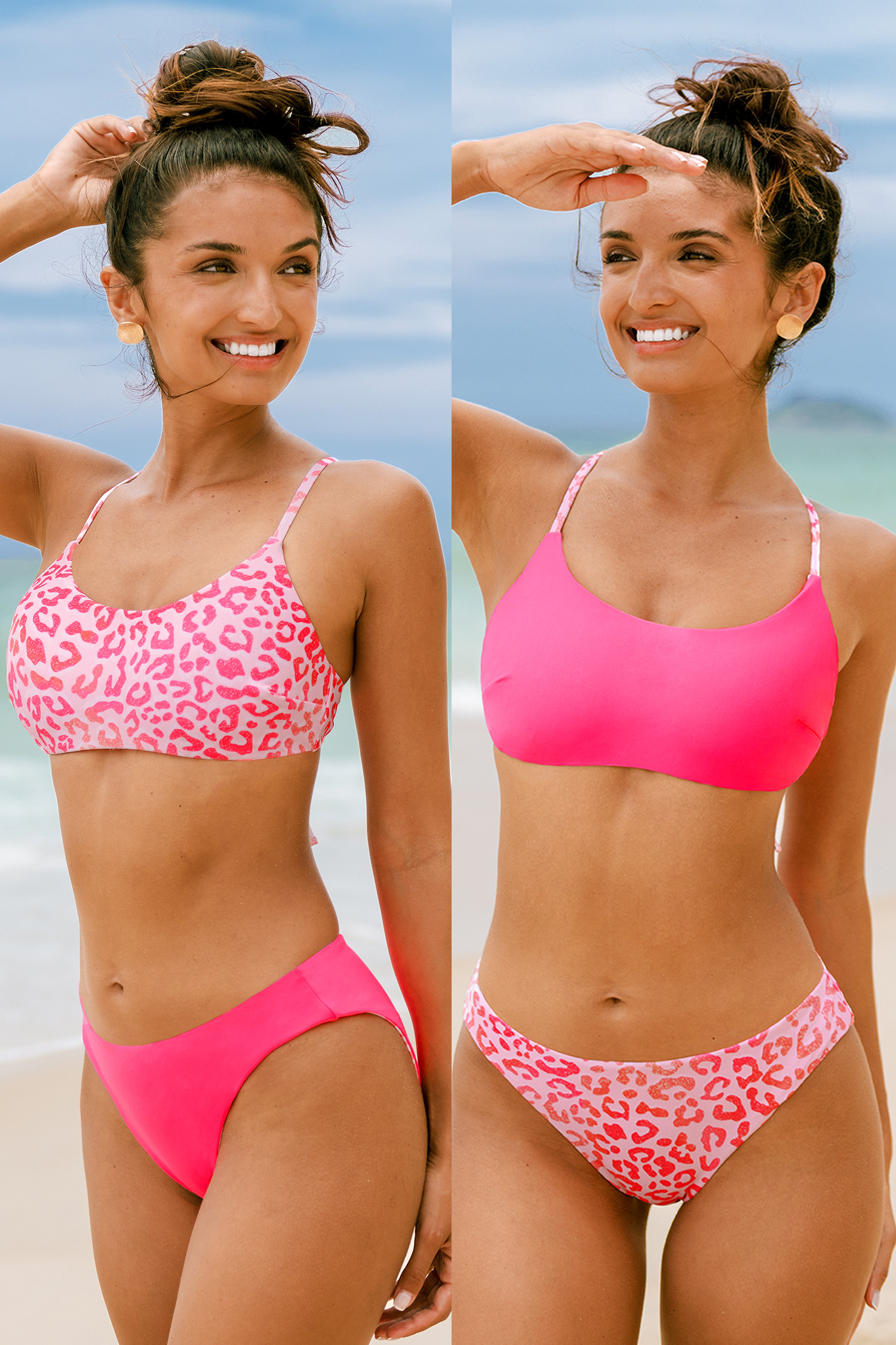 Reversible Pink Leopard Bikini Bralette & Bottoms Set | Cupshe US