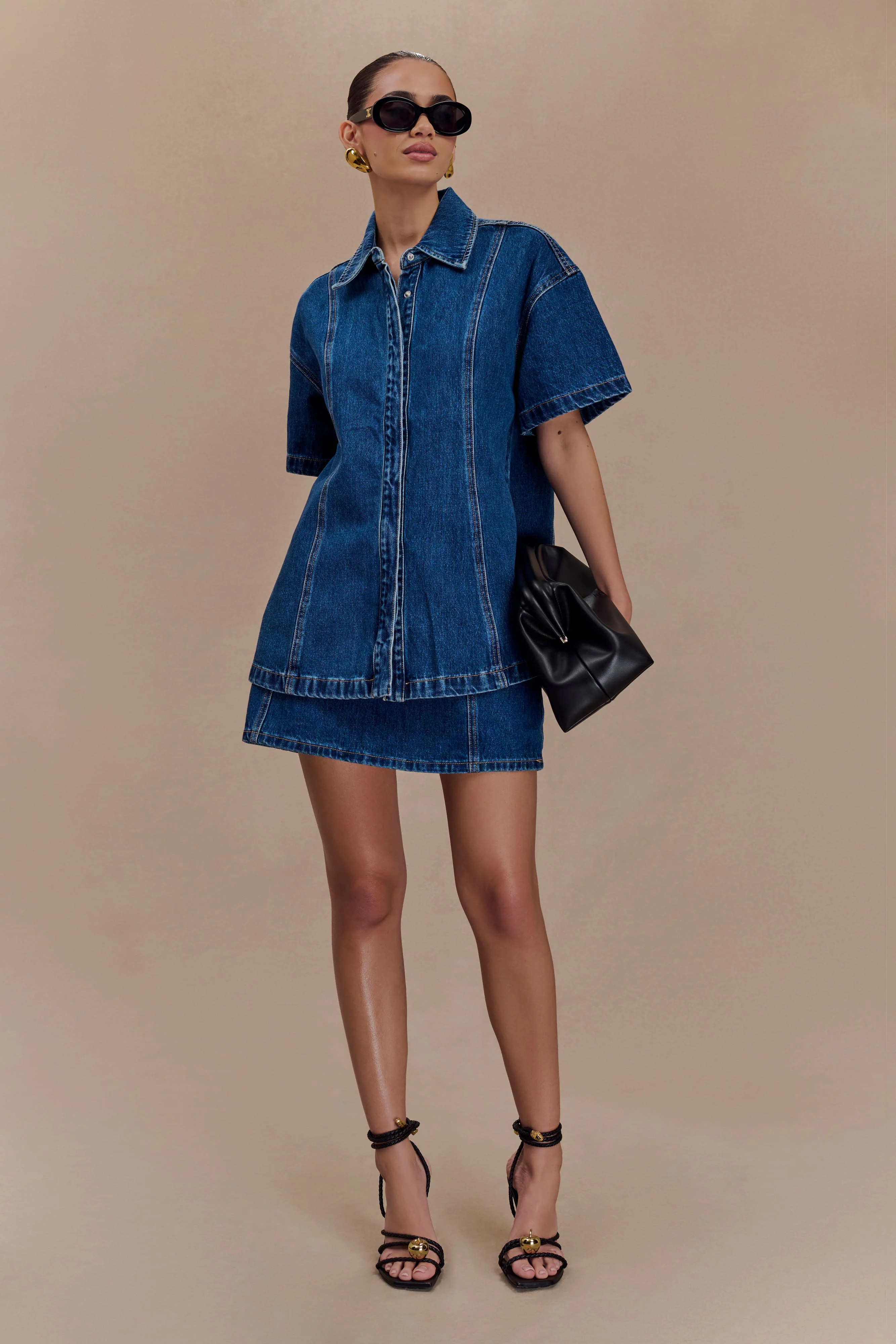 Maya Oversized Denim Shirt - Dark Blue | Meshki (APAC)