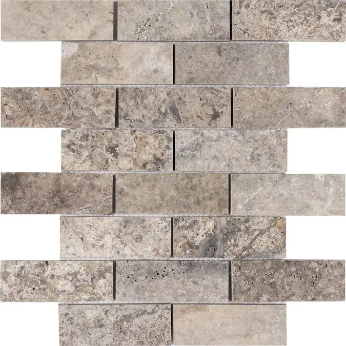 Satori Silver Crescent Brick 12-in x 12-in Honed Natural Stone Travertine Brick Brick Look Floor... | Lowe's