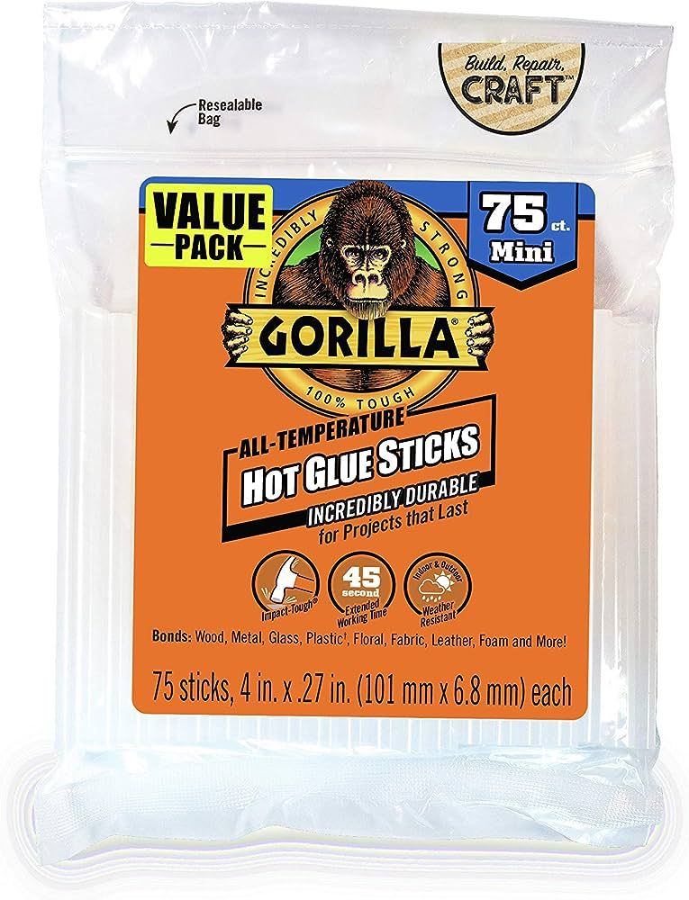 Gorilla Hot Glue Sticks, Mini Size, 4" Long x .27" Diameter, 75 Count, Clear, (Pack of 1) | Amazon (US)