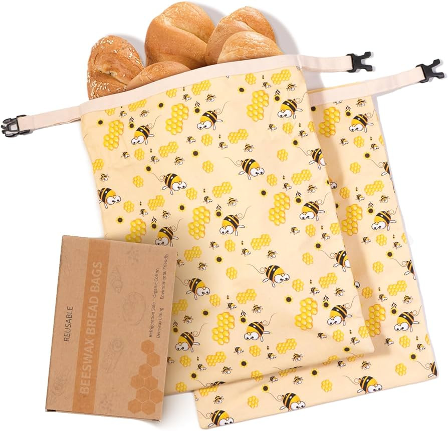 Beeswax Bread Bags for Homemade Bread (2 Pack), Sourdough Bread Bag with Removable Beeswax Lining... | Amazon (US)