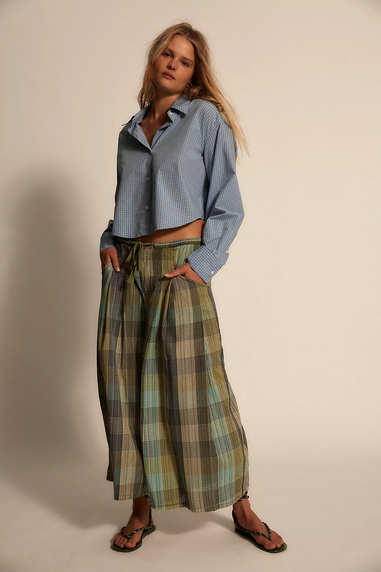Telluride Wide-Leg Crop Pull-On Madras Pants | Free People (Global - UK&FR Excluded)