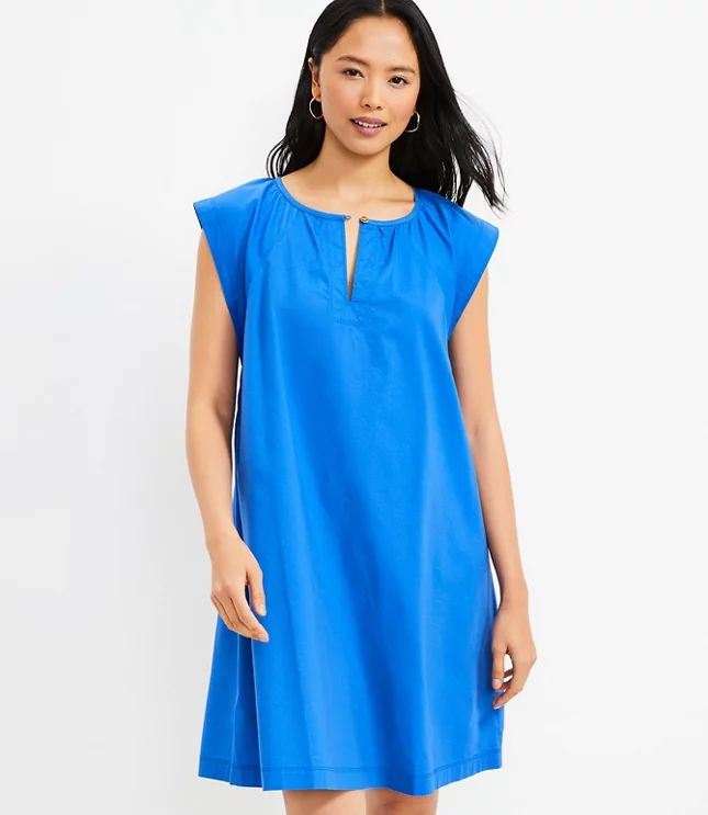 Petite Flutter Sleeve Split Neck Swing Dress | LOFT