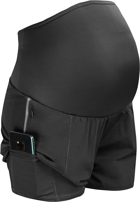 Maacie Women Maternity Layered Fast Drying Yoga Shorts with Liner Inner Pocket | Amazon (US)
