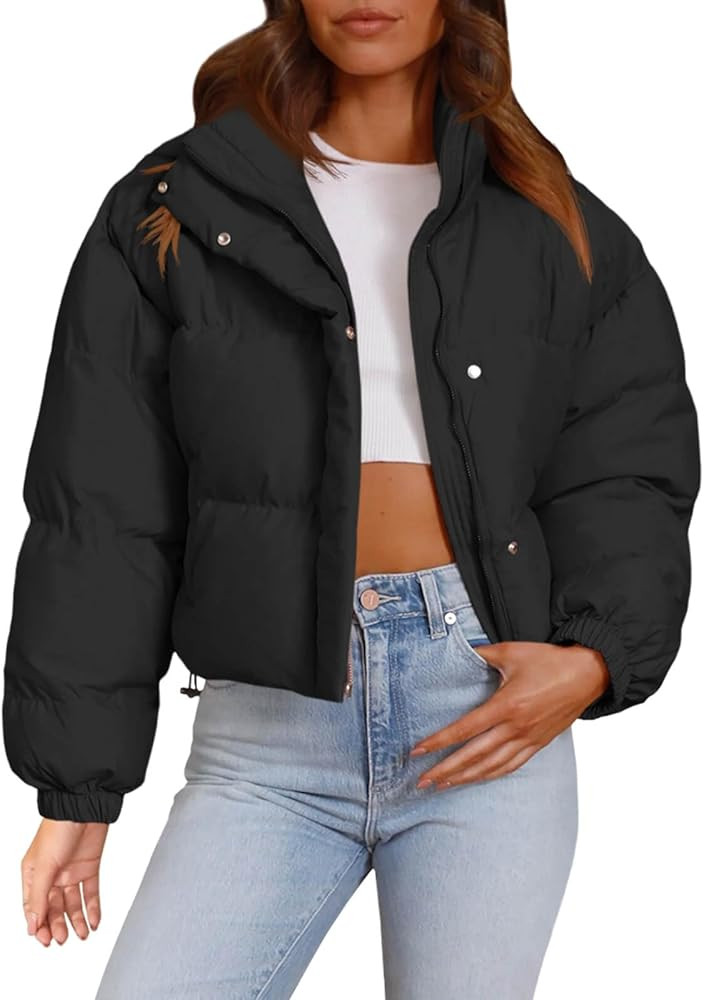 Imily Bela Womens Cropped Puffer Jackets Long Sleeve Stand Collar Coats Quilted Zipper Outerwear | Amazon (US)