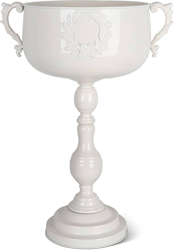 WORTH 22.5" H. Tall Floor Urn Vase - 15.3" Dia. Classic Bowl Metal Planter Plant Pot - Glossy Whi... | Amazon (US)