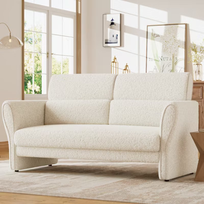 Modern Beige Couch, 57 Inch Deep Seat Loveseat Sofa with 2 Lumbar Pillows, High Backrest, Faux Lamb Upholstered Boucle Couch for Living Room, Bedroom | Target