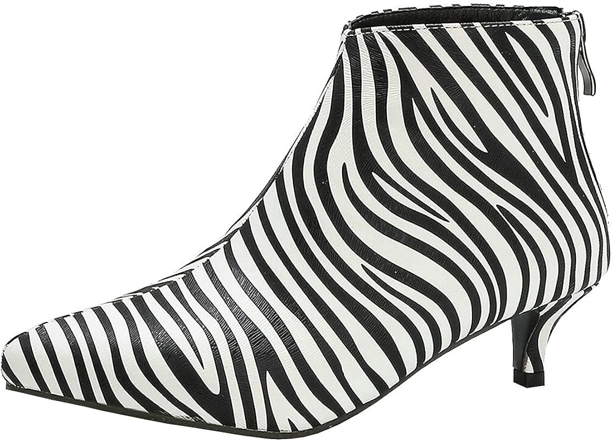 Trendenzy Womens Pointed Toe Kitten Heel Ankle Boots with Back Zipper | Amazon (US)