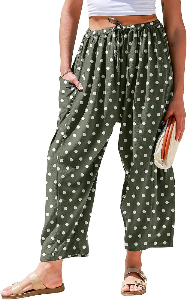 TARSE Women's Linen Wide Leg Pants Baggy Palazzo Harem Pants with Pocket | Amazon (US)